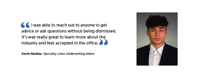 Intern quote that reads: I can reach out to anyone to get advice or ask questions without being dismissed. It’s been really great to learn more about the industry and feel accepted in the office.