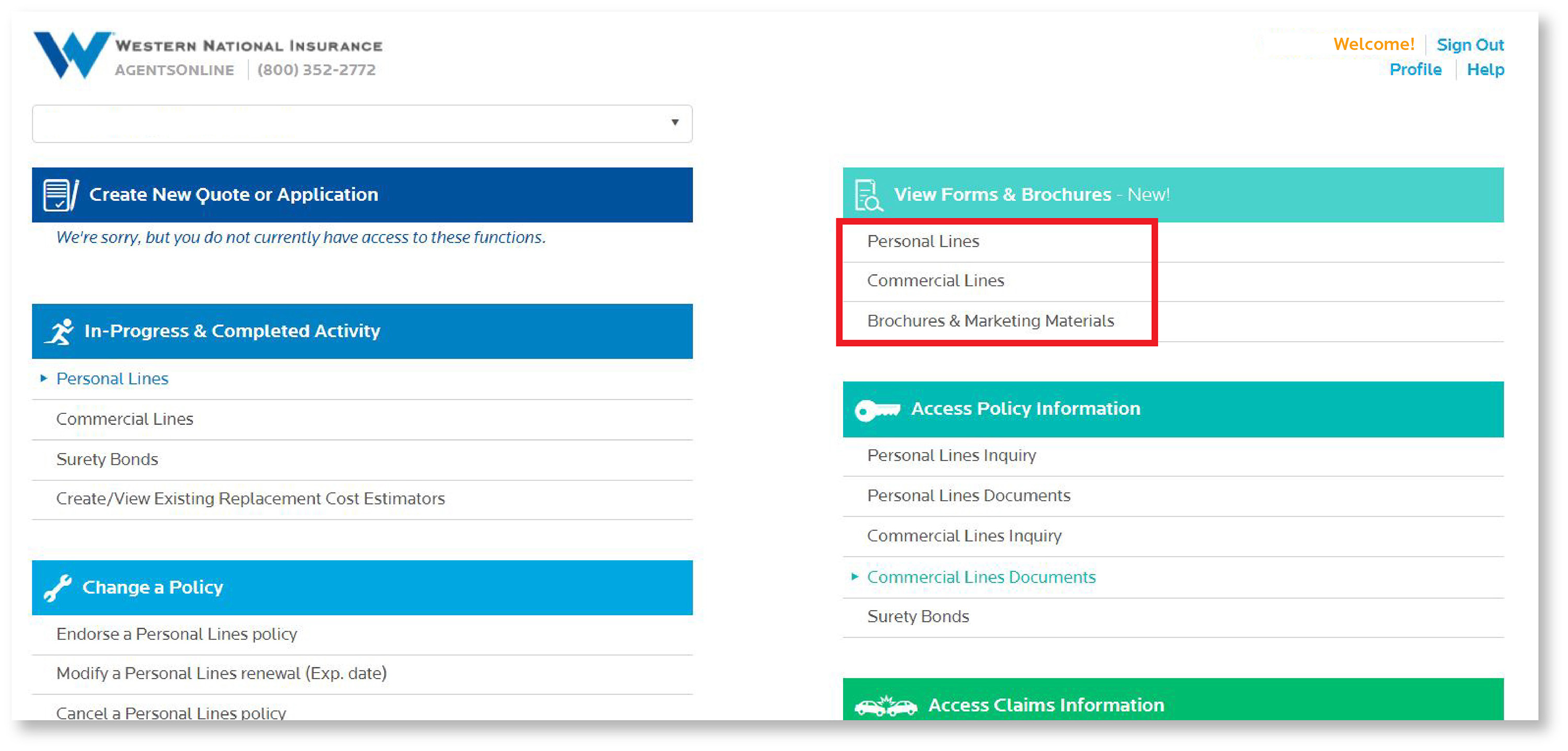 Graphical user interface for AgentsOnline landing page.